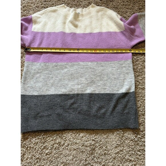 Talbots Sweater 2X Color Block Long Sleeve Crew Neck Purple Gray Cream Soft - Picture 7 of 7
